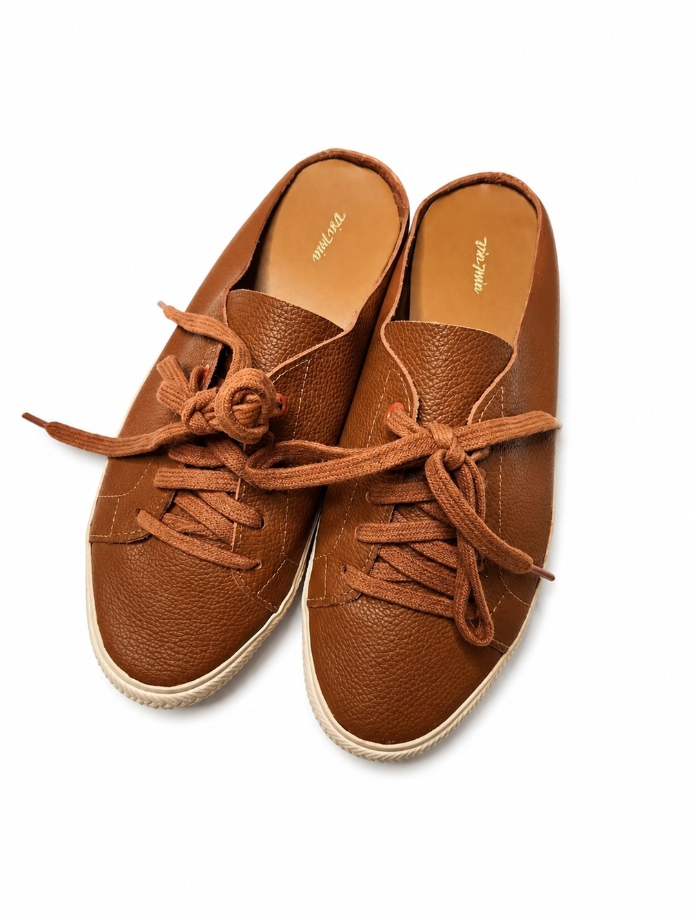 Via Mia Size 7.5 Slip-On Leather Mule Sneakers in Brown